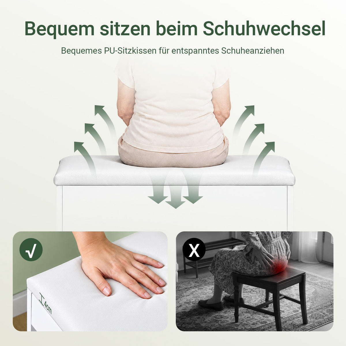 SCHUHBANK weiß, 60 cm breit, PU-Sitzpolster, 2 offene Böden für 6 Paar, bis 120 kg, Staufach unter der Sitzfläche - Weiß, Holzwerkstoff (60/44/30cm) - SoBuy