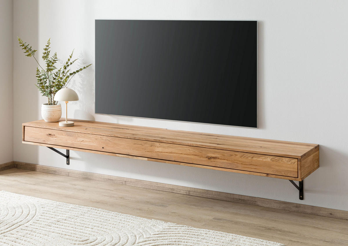 LOWBOARD Wildeiche 180x43x17 natur geölt WIEN #215 - Naturfarben, Holz (180/17/43cm) - Massivmoebel24