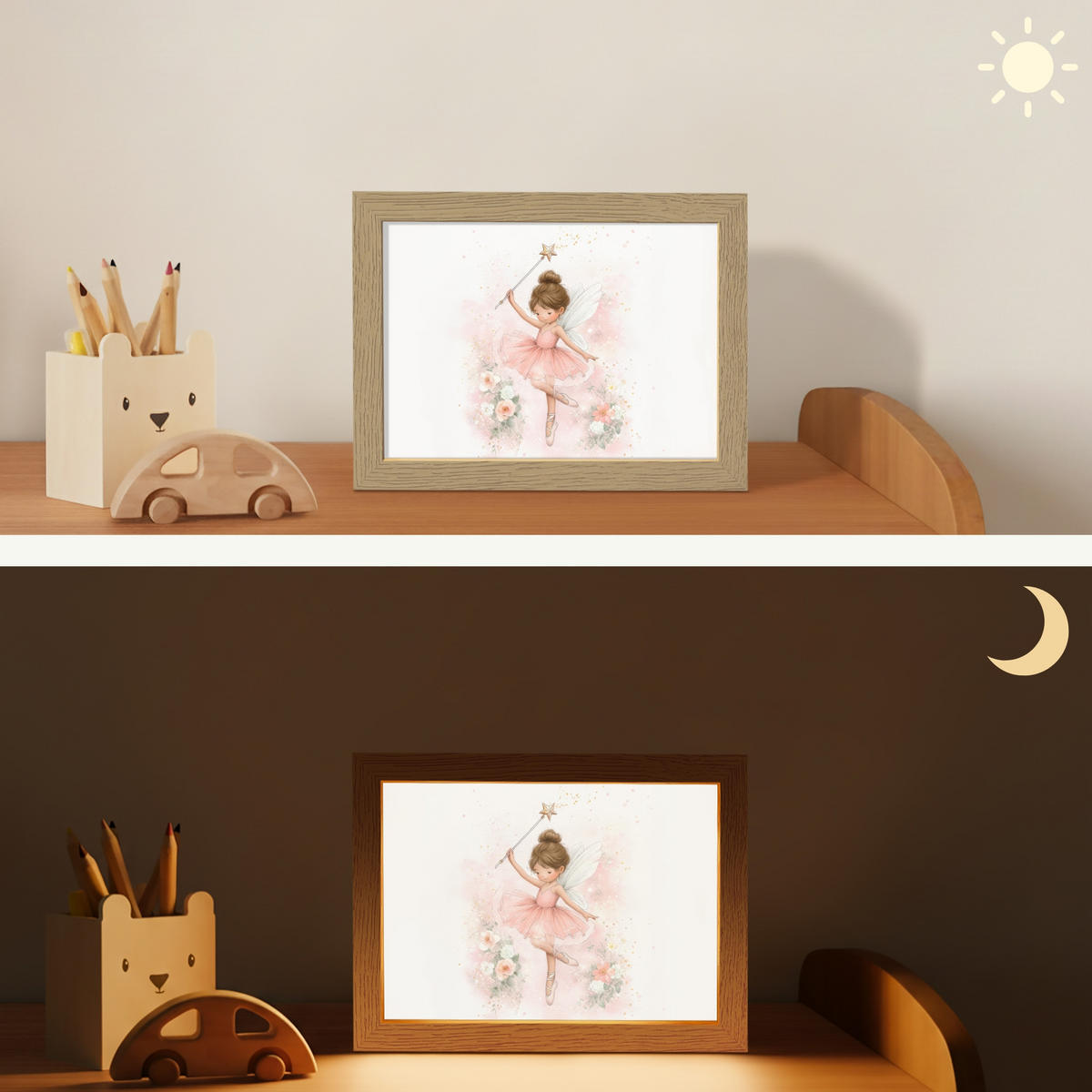 NACHTTISCHLAMPE Ballerina - Fee - Blumen - Rosa 20x15 cm - Rosa, Holzwerkstoff (8/20/15cm)