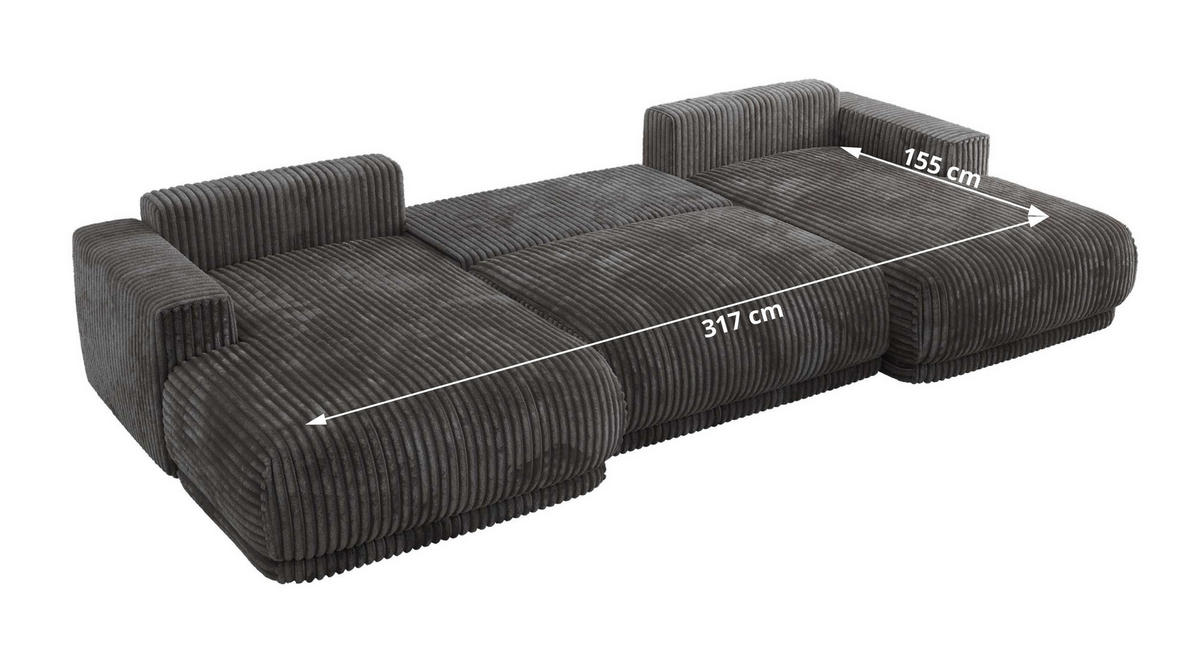 SEDACIA SÚPRAVA RINA U Sivá Menčester - čierna/sivá, textil/plast (360/85/170cm) - MKS