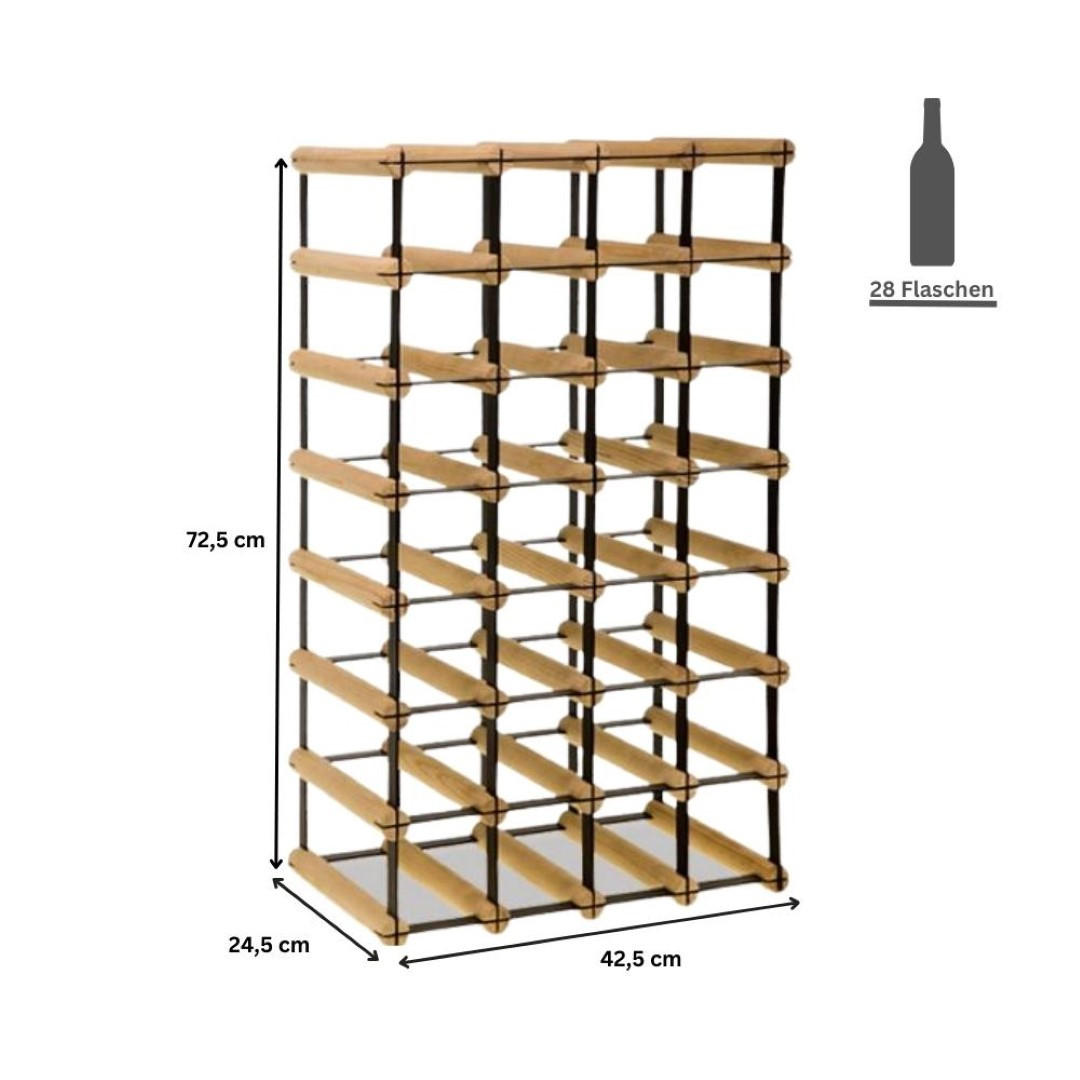 WEINREGAL Vinotega Mod Metal 72,5x42,5x24,5 cm 4x7 Flaschen Massives Kiefernholz Natur - Naturfarben, Holz (42.5/72.5/24.5cm) - PROREGAL