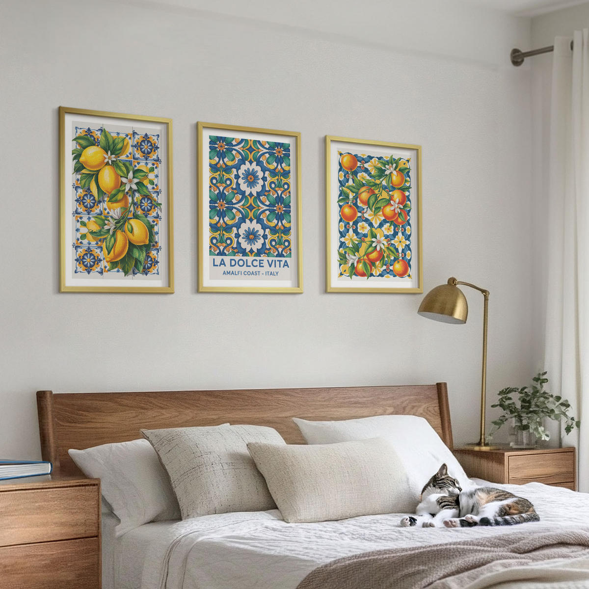 WANDBILDER 3er Set - 40x60 cm Goldrahmen - Zitrusfarbene abstrakte - Goldfarben, Kunststoff (40/60cm) - ArtPrintCave