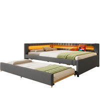 POLSTERBETT 140/200 cm Grau mit Ausziehbett LED-Beleuchtung und USB- und Type-C-Anschlüssen - Grau, Textil (140/200cm) - OKWISH