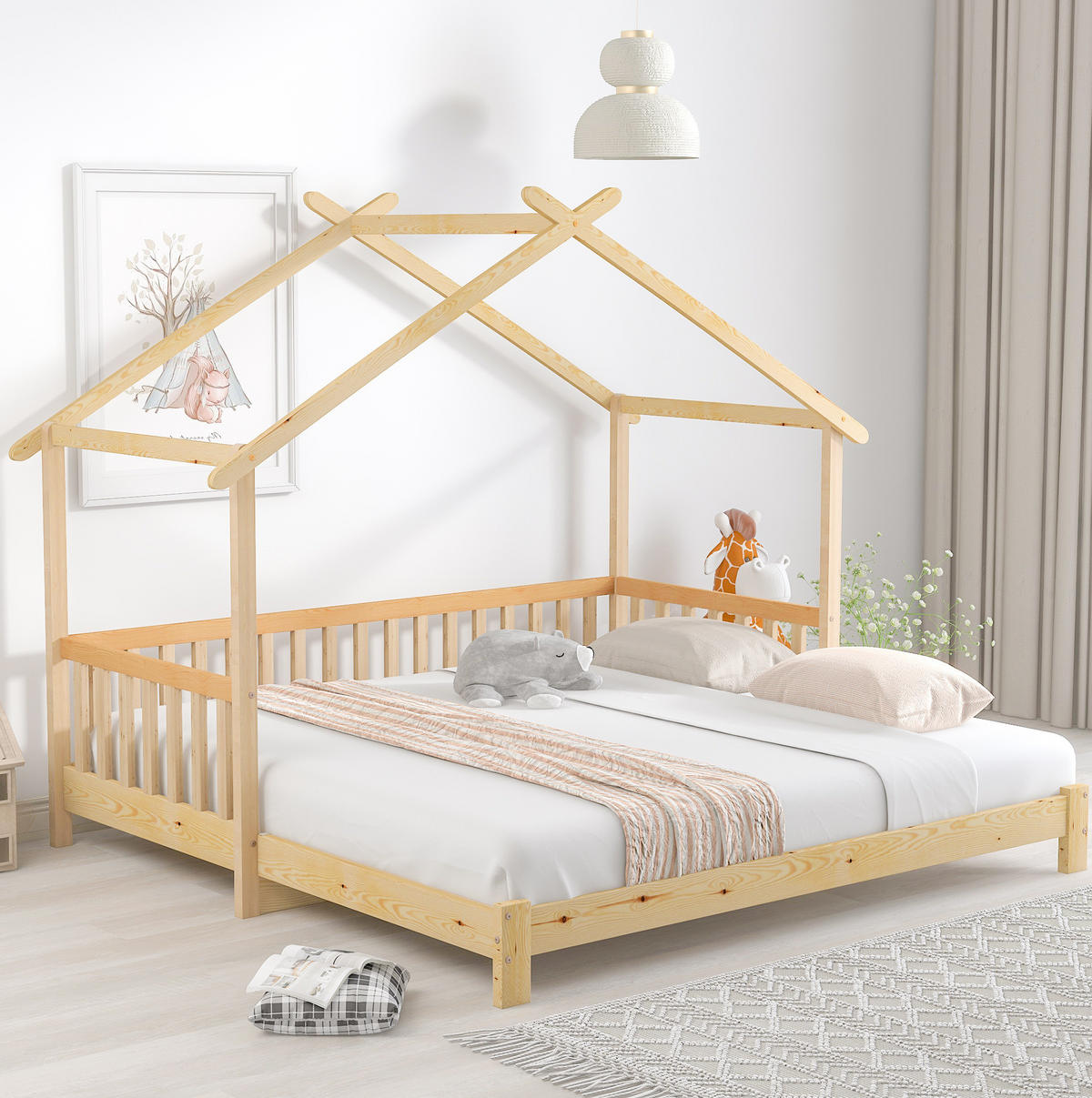 HAUSBETT 90/200 cm Natur aus massivem Holz ausziehbar - Naturfarben, Holz (90/200cm) - OKWISH