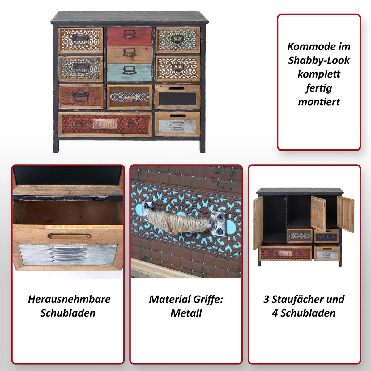 APOTHEKER-SCHRANK Multicolor - Multicolor, Holz (90/84/32cm) - MCW