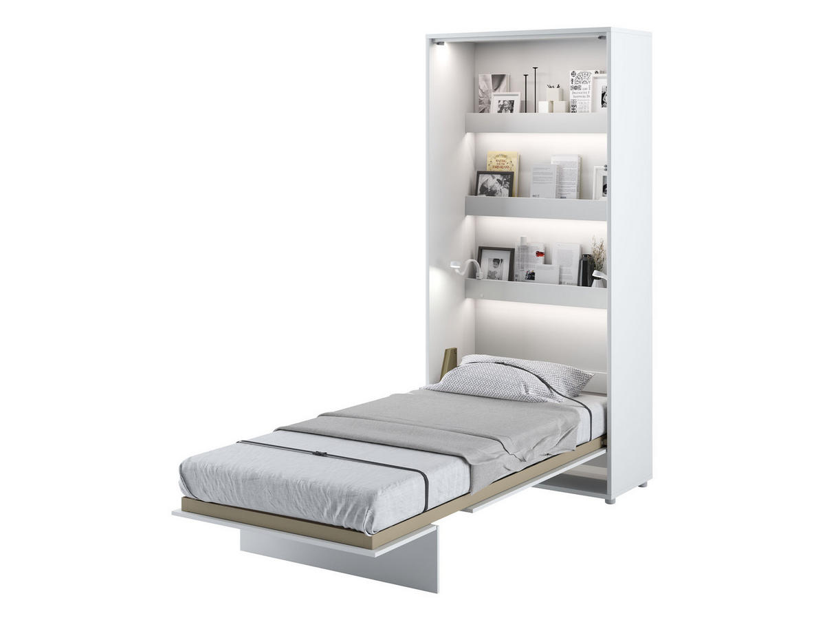 SCHRANKBETT Bed-Concept BC-03 90x200 mit zwei LED-Lampe - Weiß Hochglanz/Grau, Holz/Holzwerkstoff (90/200cm) - MIRJAN24
