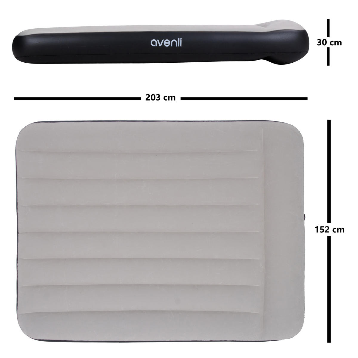 LUFTBETT Luftmatraze selbstaufblasend 203 x 152 x 30 cm mit integrierter Pumpe - Schwarz/Grau, Kunststoff (152/203cm) - Avenli