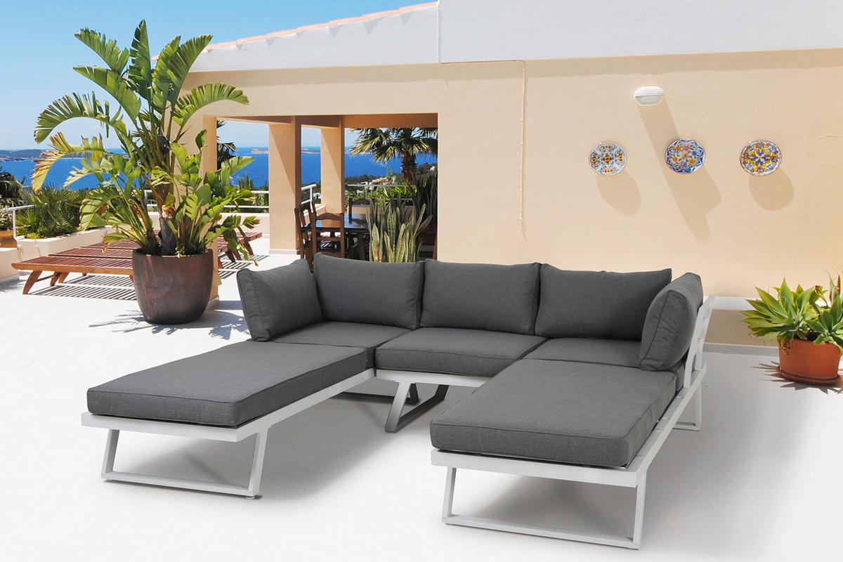GARTENLOUNGE-SET Yala Ecksofa, 1 Couchtisch, 4 Sitzkissen, 7 Rückenkissen - Grau, Metall - TPFGarden