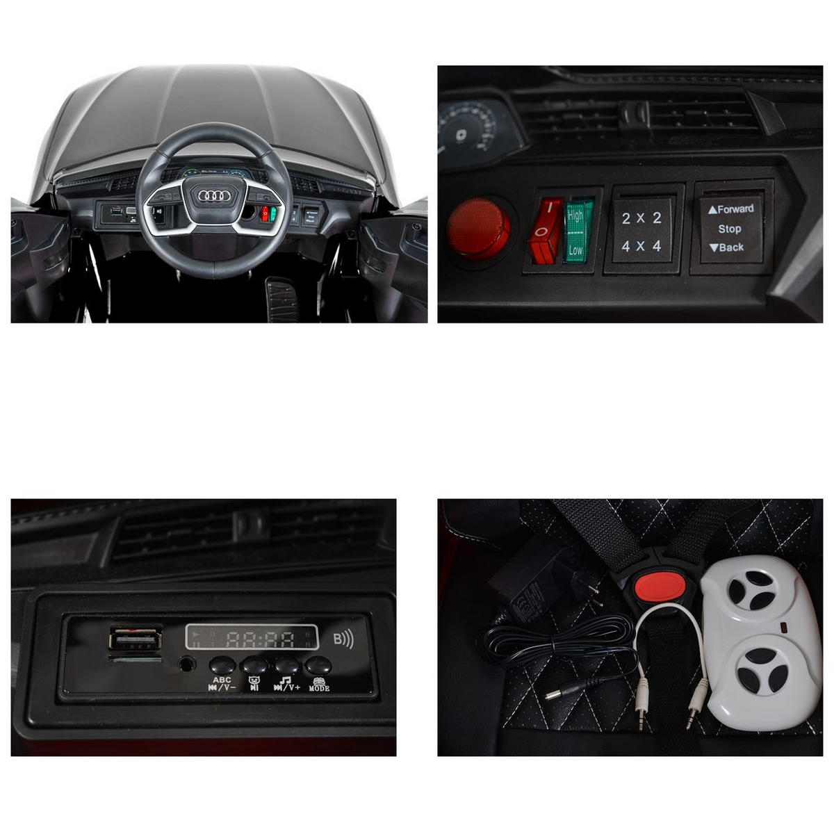 ELEKTROAUTO Audi Sportback SUV metallic Fernbedienung USB EVA-Reifen - Schwarz, Kunststoff (108/60/47cm) - Moni