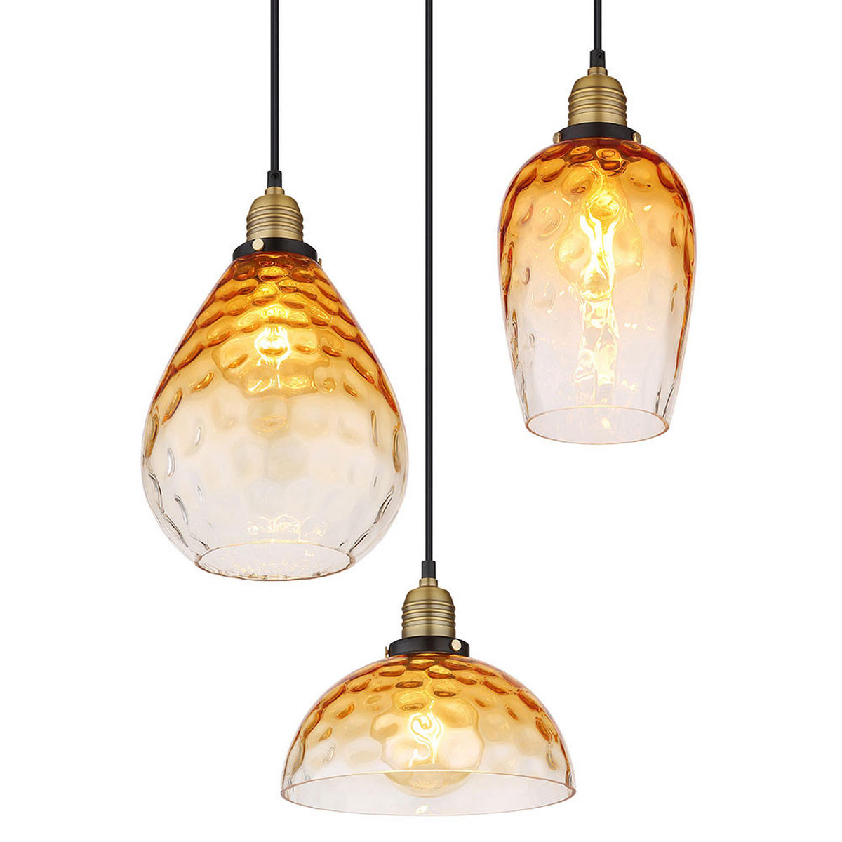 HÄNGELEUCHTE Metall Schwarz Amber 3-Flammig - Schwarz, Glas (46/46/150cm) - Globo Lighting