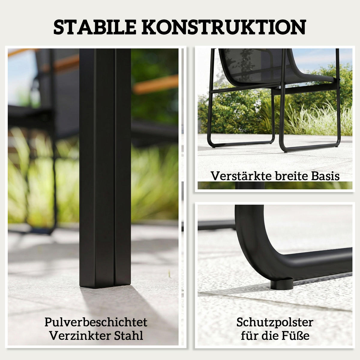 GARTENGARNITUR 7 TLG. Atmungsaktive Stühle Schwarz - Schwarz/Teakfarben, Metall - Outsunny