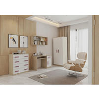 JUGENDZIMMER Elora in Eiche und Weiß – 4-teiliges Set mit Schreibtisch, Kommode, Wandregal und Schrank – Grifffarbe Erika - Braun, Holzwerkstoff (80/200/120cm)