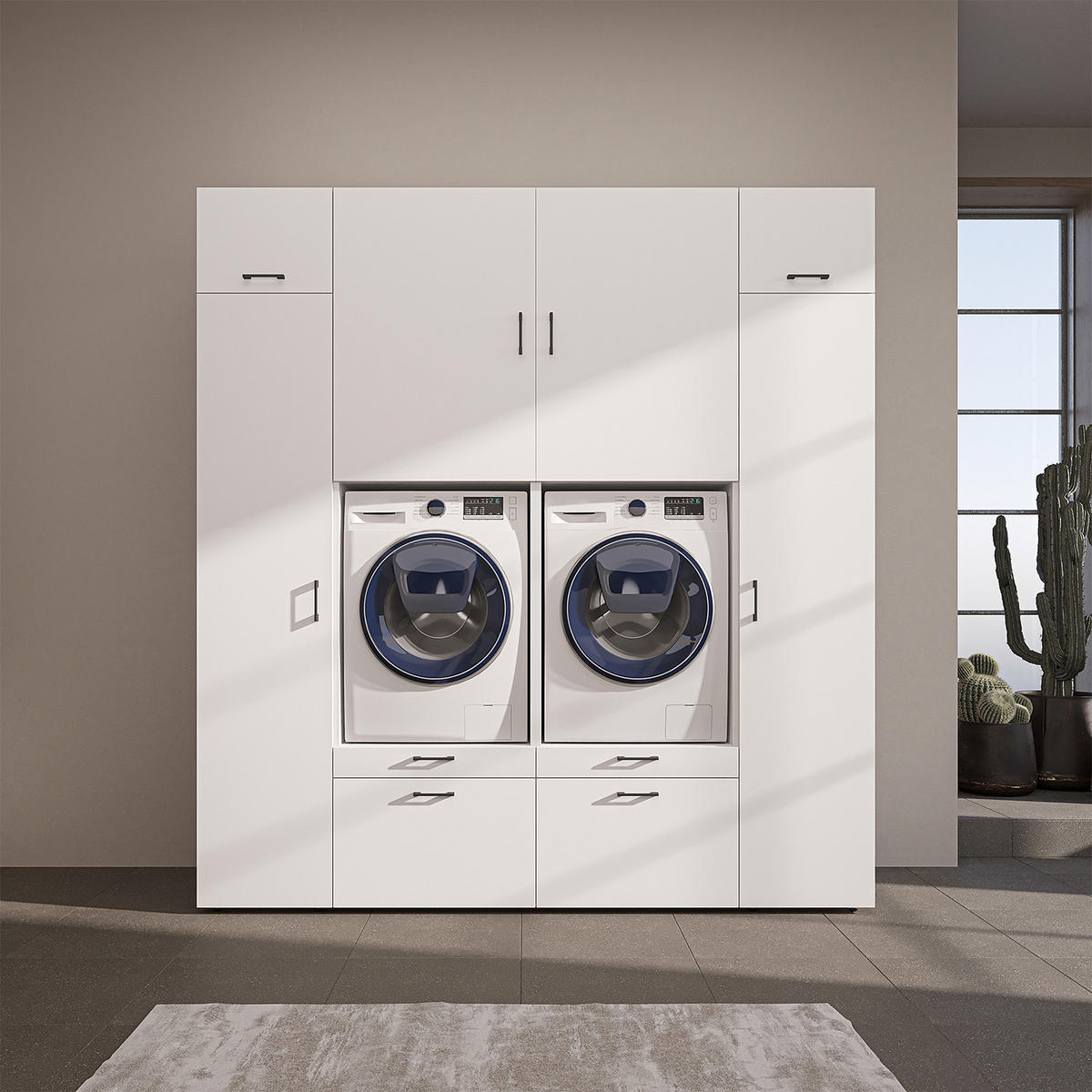 WASCHMASCHINENSCHRANK Serie 2 224cm Breit, 240cm Hoch - Weiß, Holzwerkstoff (224/240/67cm)