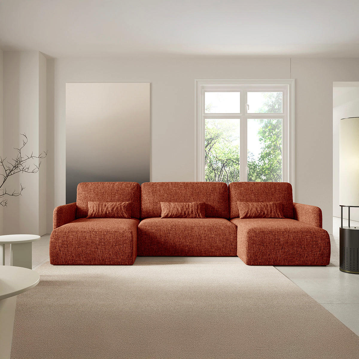 PANORAMASOFA Lazare 4 Sitzplätze Terracotta - Orange, Holz (290/86/148cm) - Petits-meubles