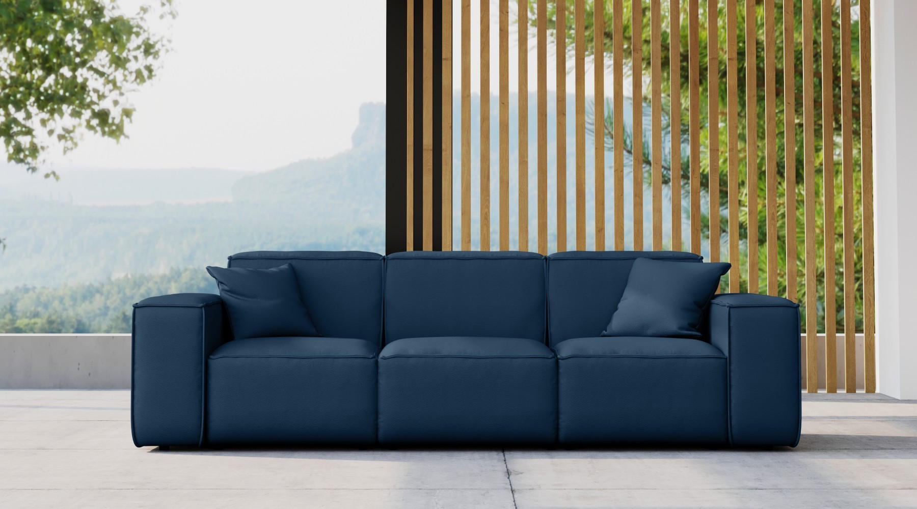 GARTENSOFA MALIBU 3 Sitzer Stoff Odyssey Marineblau - Blau, Holz (245/73/88cm) - Kaiser Möbel