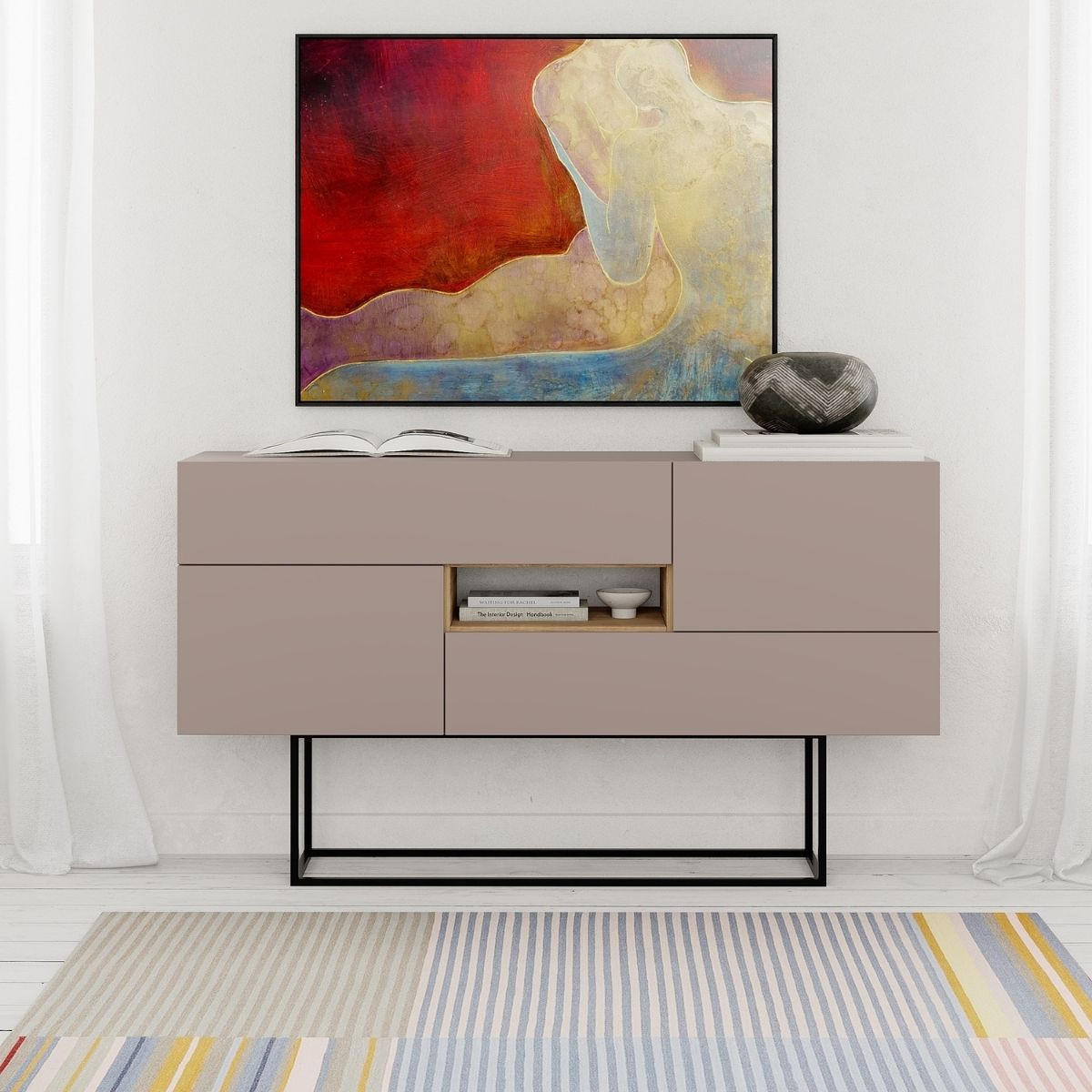 SIDEBOARD 2 Türen 2 Schubladen 1 Nische L145 cm - Titan - Braun, Holzwerkstoff (40/82/145cm) - Calicosy