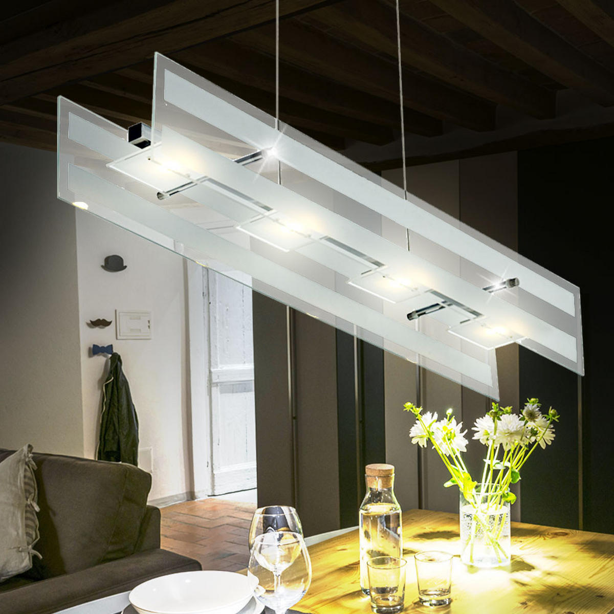 LED HÄNGELEUCHTE CORA Silber Glas - Silberfarben, Glas (87/16/120cm) - Esto