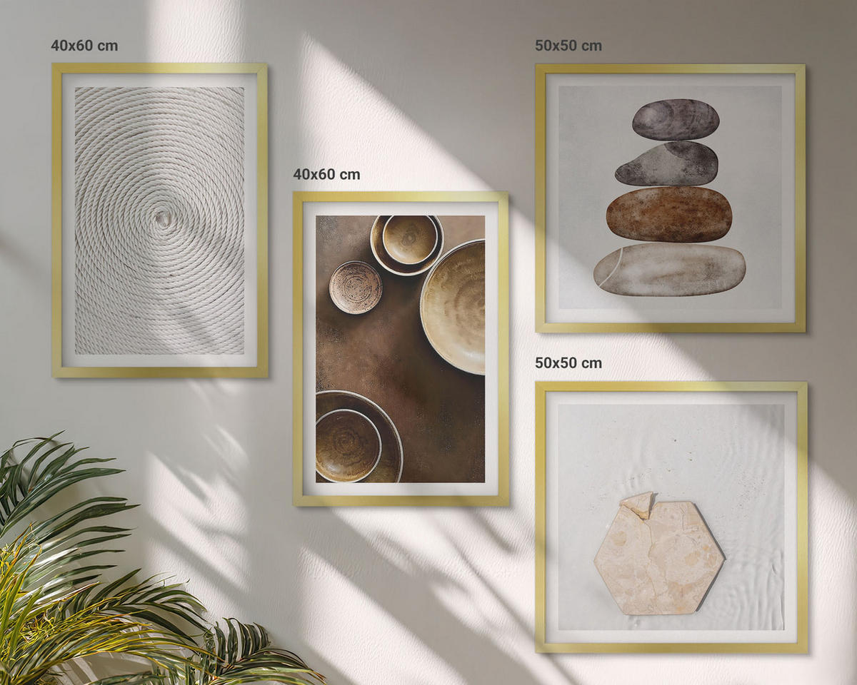 WANDBILDER 4er Set - 50x50 cm & 40x60 cm Goldrahmen - Texturen in der modernen Kunst - Goldfarben, Kunststoff (50/50cm) - ArtPrintCave