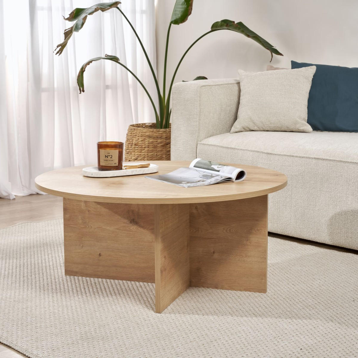 COUCHTISCH mit abgerundeter Platte - soleil 90/90/40 cm - Eichefarben, Holzwerkstoff (90/90/40cm) - Calicosy