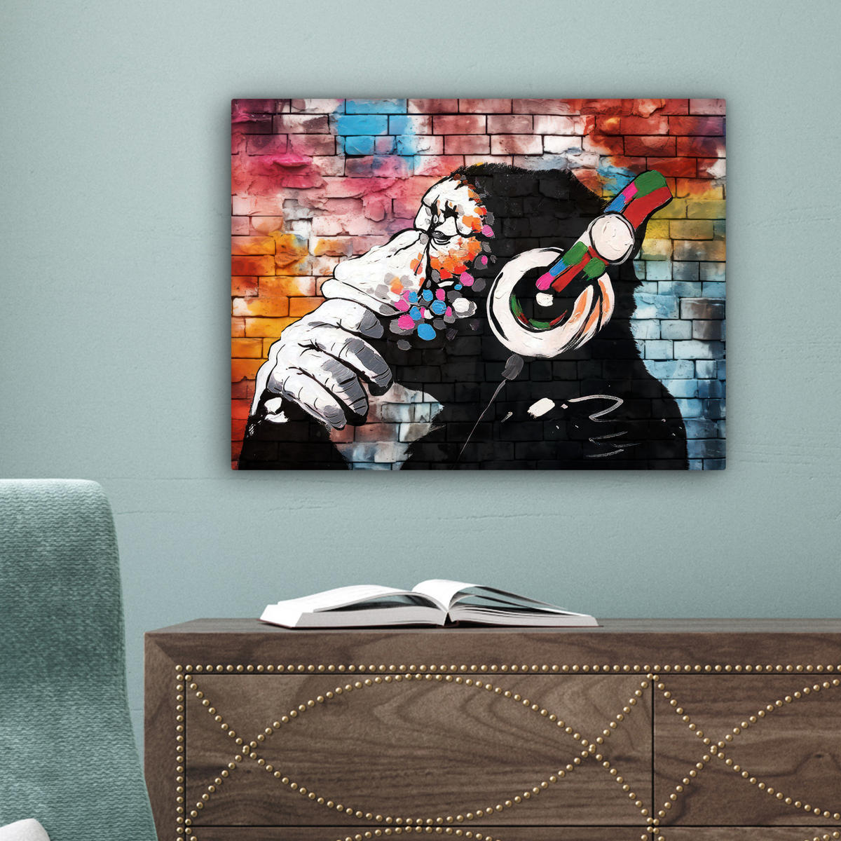 LEINWANDBILD Affe - Graffiti - Musik 40x30 cm - Multicolor, Textil (40/30cm) - MuchoWow