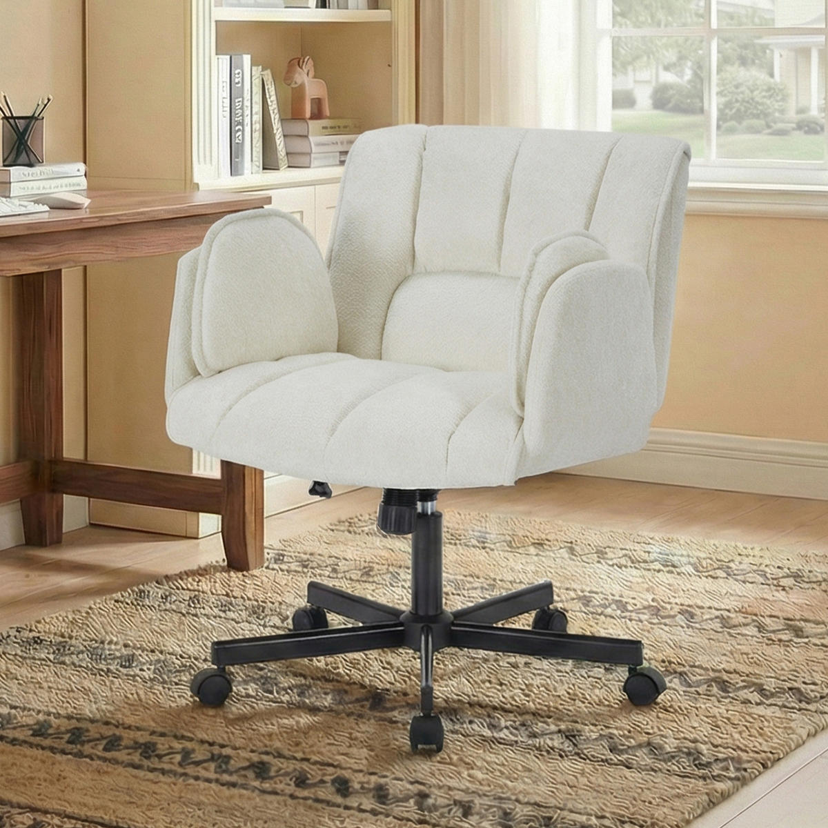 DREHSTUHL DE-40928 mit klappbaren Armlehnen und Lendenluftkissen Beige - Beige, Metall (60/86/68cm) - ComfortXL