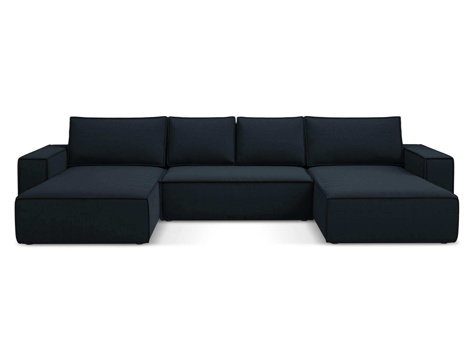 WOHNLANDSCHAFT Samt Stoff Blau - Blau/Schwarz, Kunststoff/Textil (398/82/185cm) - Makamii