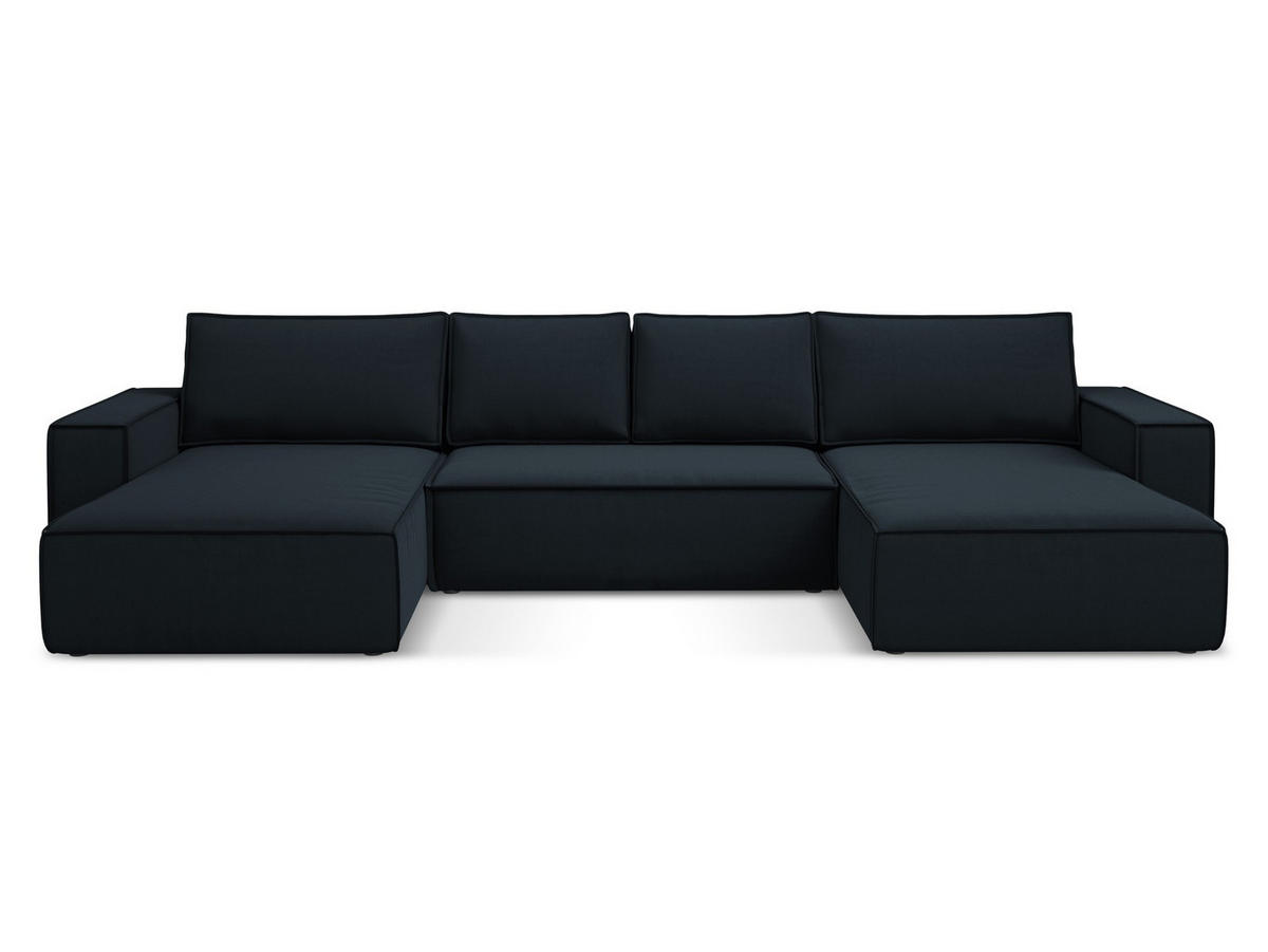 WOHNLANDSCHAFT Samt Stoff Blau - Blau/Schwarz, Kunststoff/Textil (398/82/185cm) - Makamii