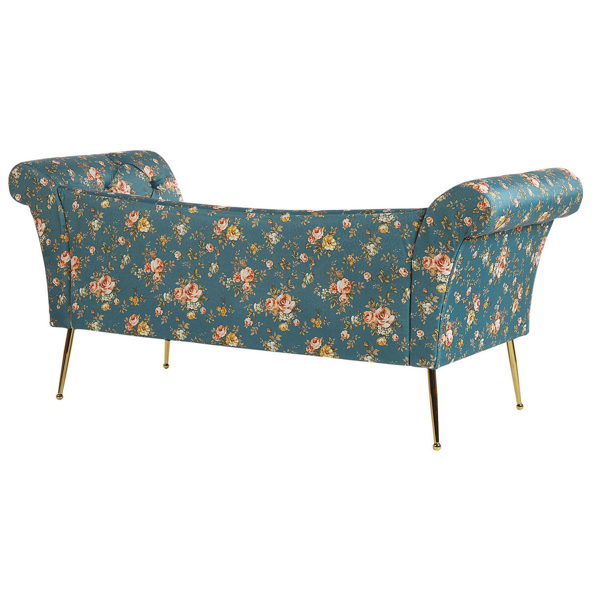 CHAISELONGUE Samtstoff seeblau/gold Blumenmuster Nantilly - Blau/Goldfarben, Textil (175/76/70cm) - Beliani