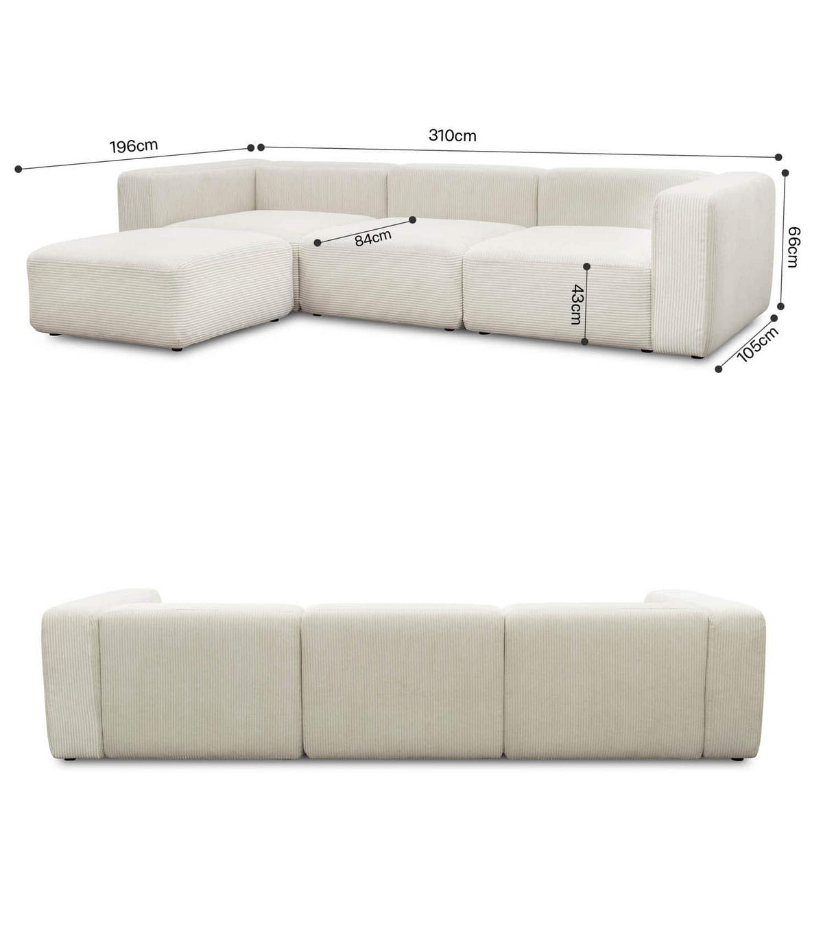 SOFA modular Cubo 4-Sitzer inkl. Hocker - Beige, Textil (314/201cm) - Mokebo