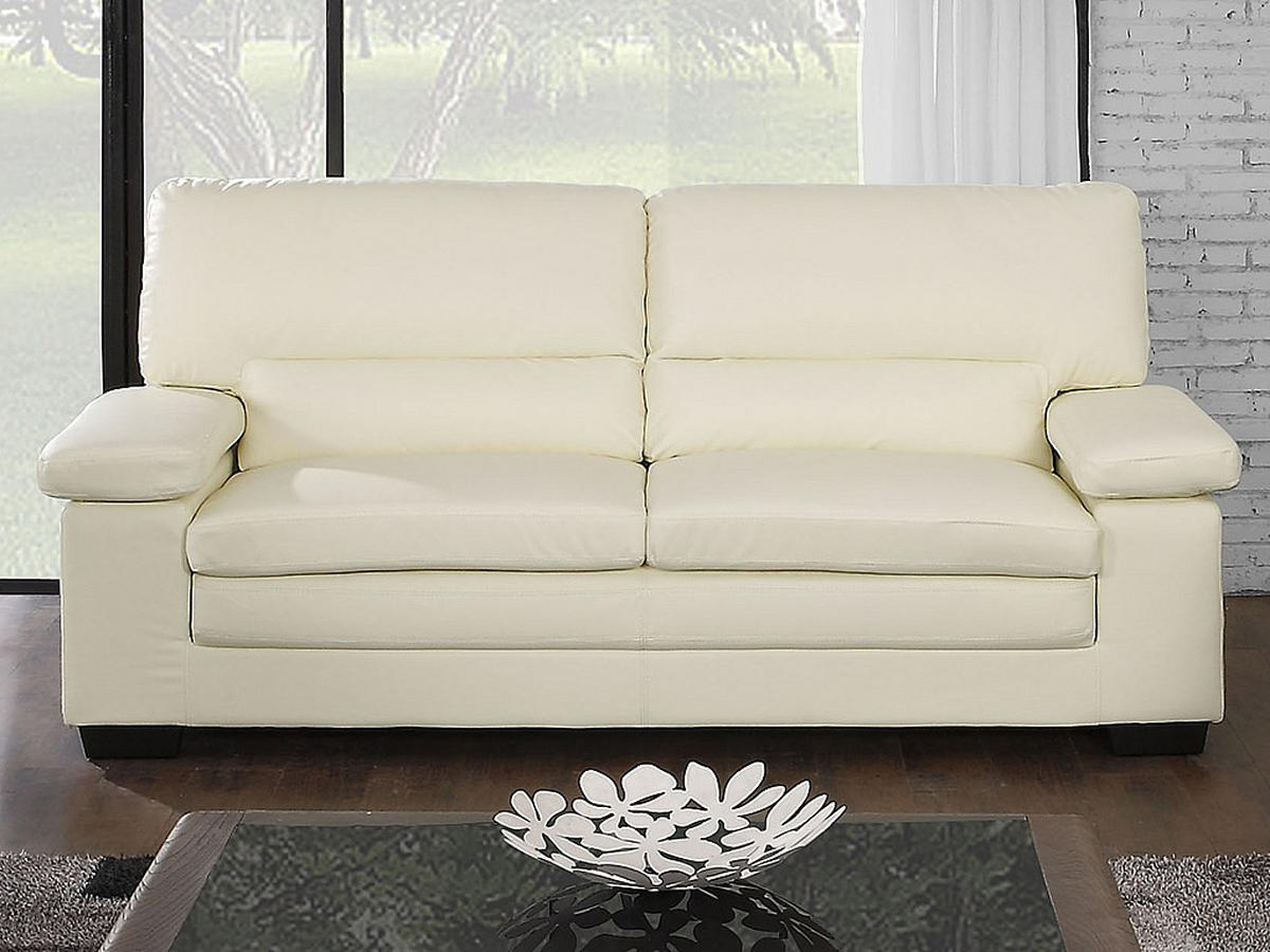 SOFA - 3 Personen - leder - elfenbeinfarben Mimas - Weiß, Leder (210/97/89cm) - Vente-Unique