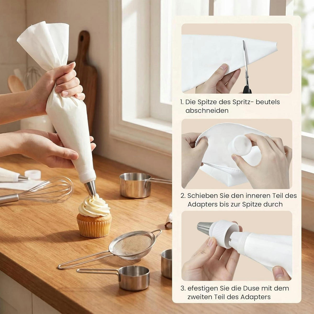 SPRITZBEUTEL Set 38-teilig mit 2 Baumwoll-Spritztüten 30 & 35 cm - Weiß, Textil (21/1/35cm)