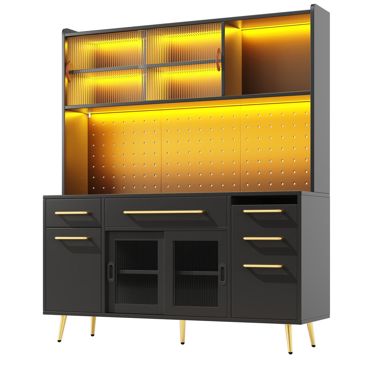 KUCHYŇSKÁ antrée 145/39/171 cm s LED osvětlením, pegboardem a úložným prostorem, Černá - černá, kompozitní dřevo (145/171/39cm) - Redom