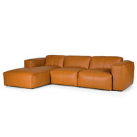3-SITZER ECKSOFA mit Longchair - Cognac/Schwarz, Leder/Kunststoff (284/173cm) - home24