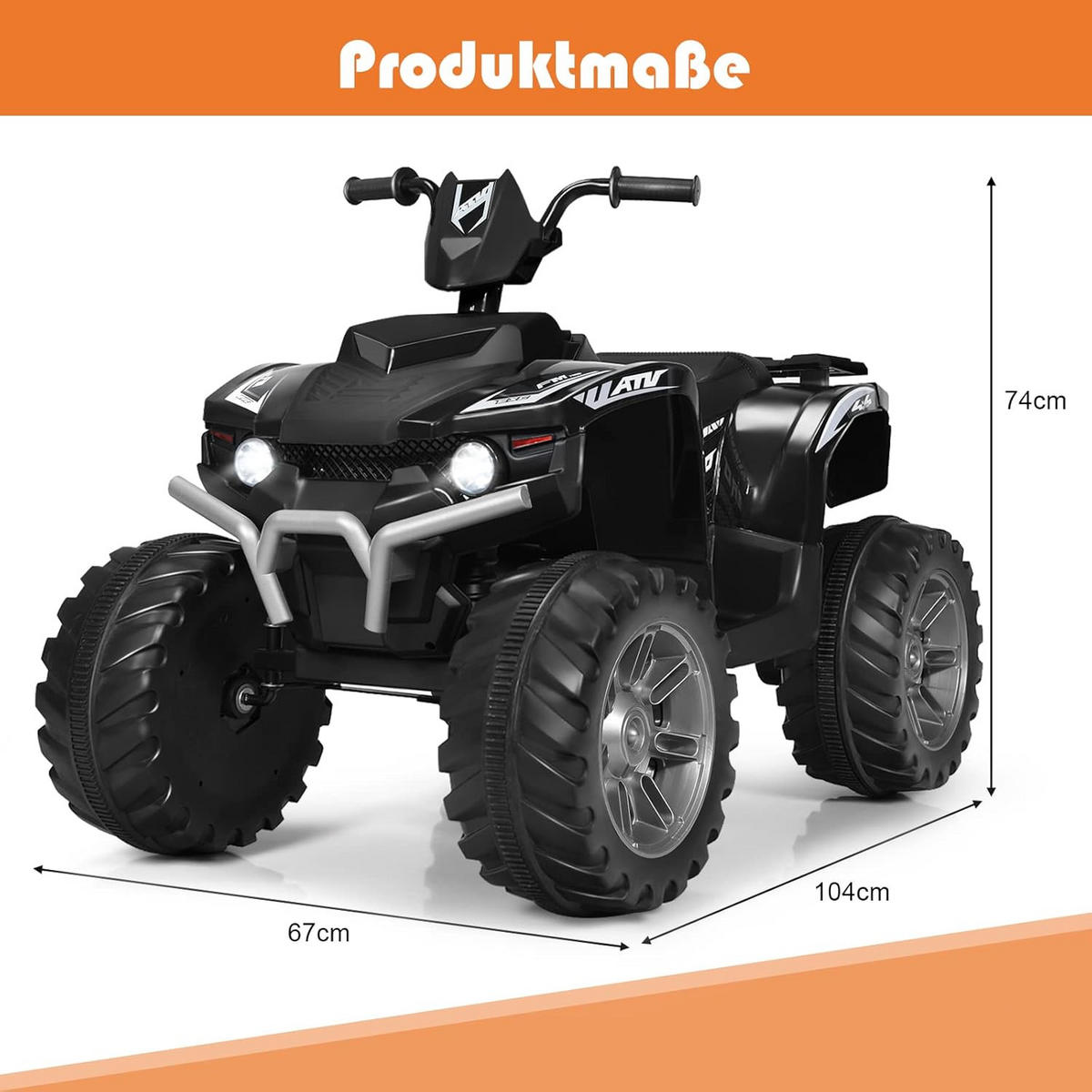 KINDERQUAD 12V Elektro Schwarz - Schwarz, Kunststoff (67/74/104cm) - COSTWAY