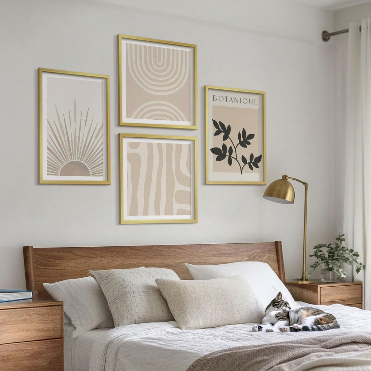 BILDER SET 4er Set - 50x50 cm & 40x60 cm Goldrahmen - Abstrakte Pflanzenmuster - Goldfarben, Kunststoff (50/50cm) - TULUP