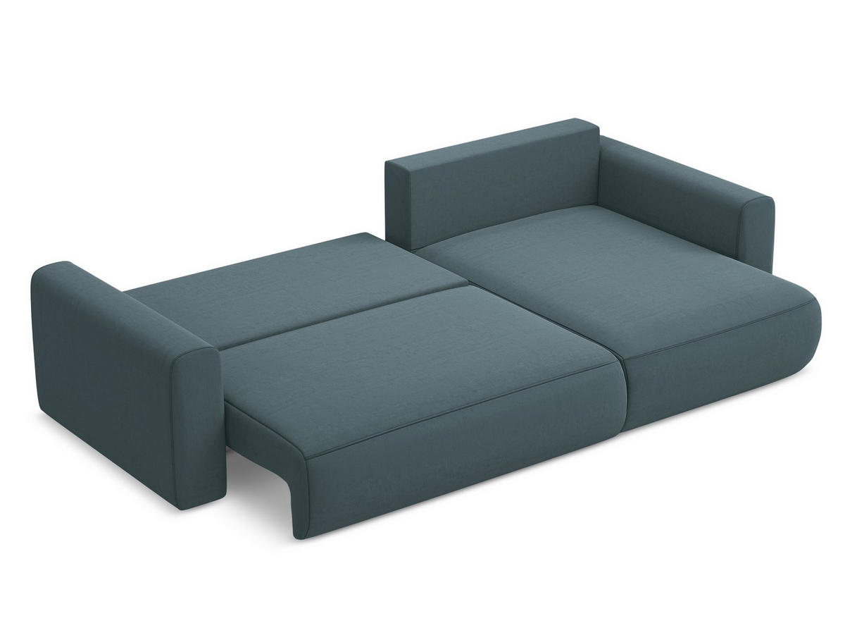 ECKSOFA mit Schlaffunktion Samt Stoff Blau - Blau/Petrol, Kunststoff/Textil (278/149cm) - Makamii