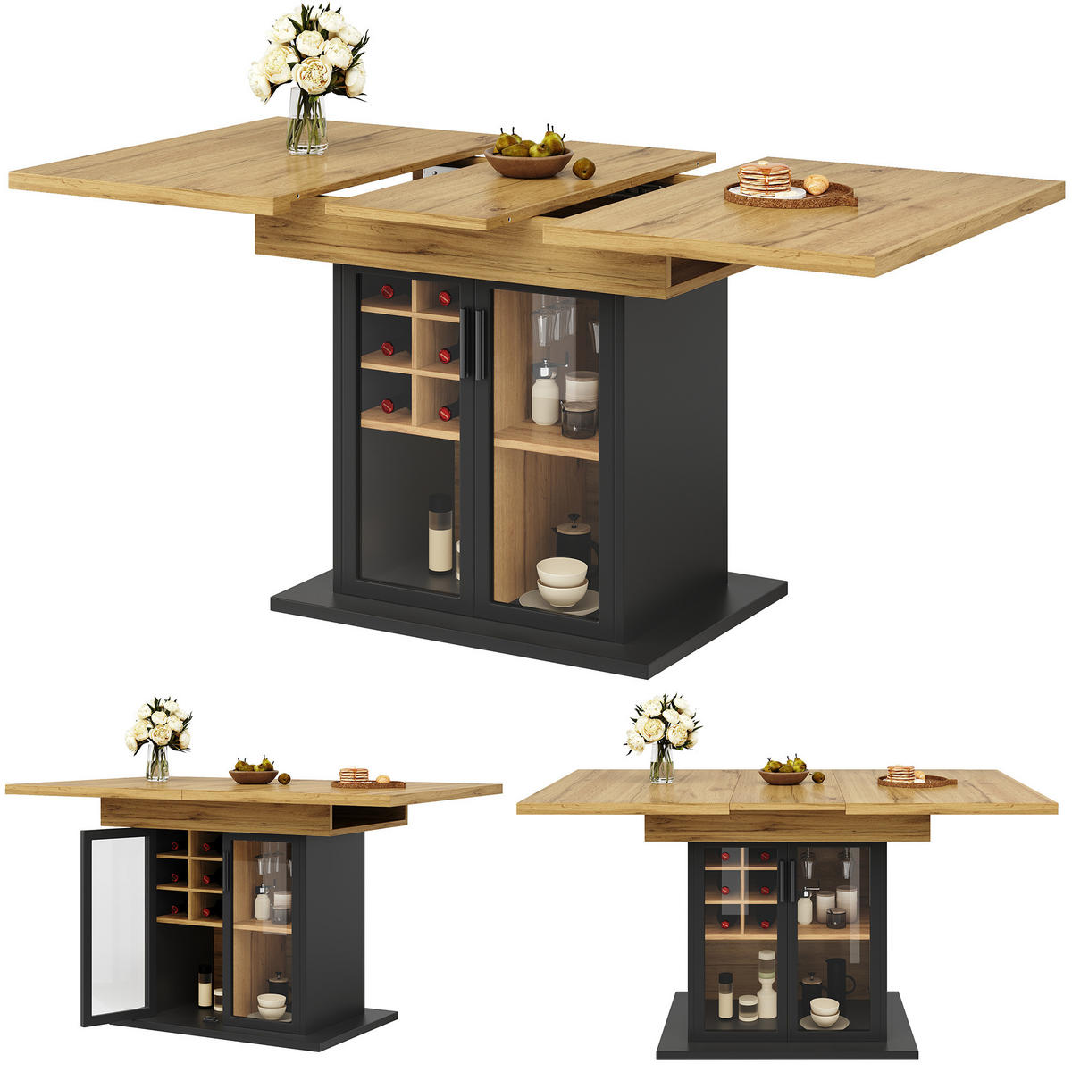 AUSZIEHTISCH Schwarz 110-140/80/76 cm - Schwarz, Holz (80/110/76cm) - PANGIVO