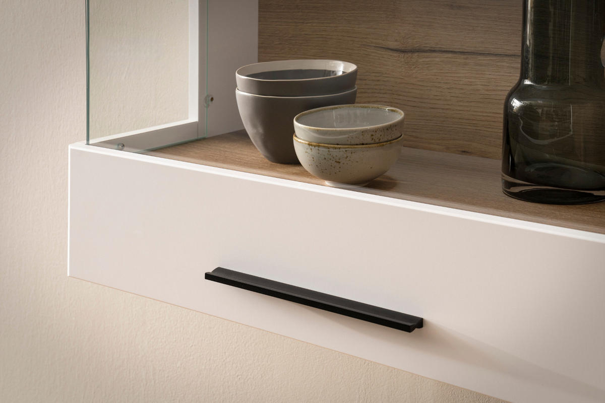 HÄNGEVITRINE weiß matt, Evoke Eiche, Vitrine hängend 120 cm, Soft-Close-Funktion - Eichefarben/Schwarz, Glas/Holzwerkstoff (120/54/35cm) - Furn.Design