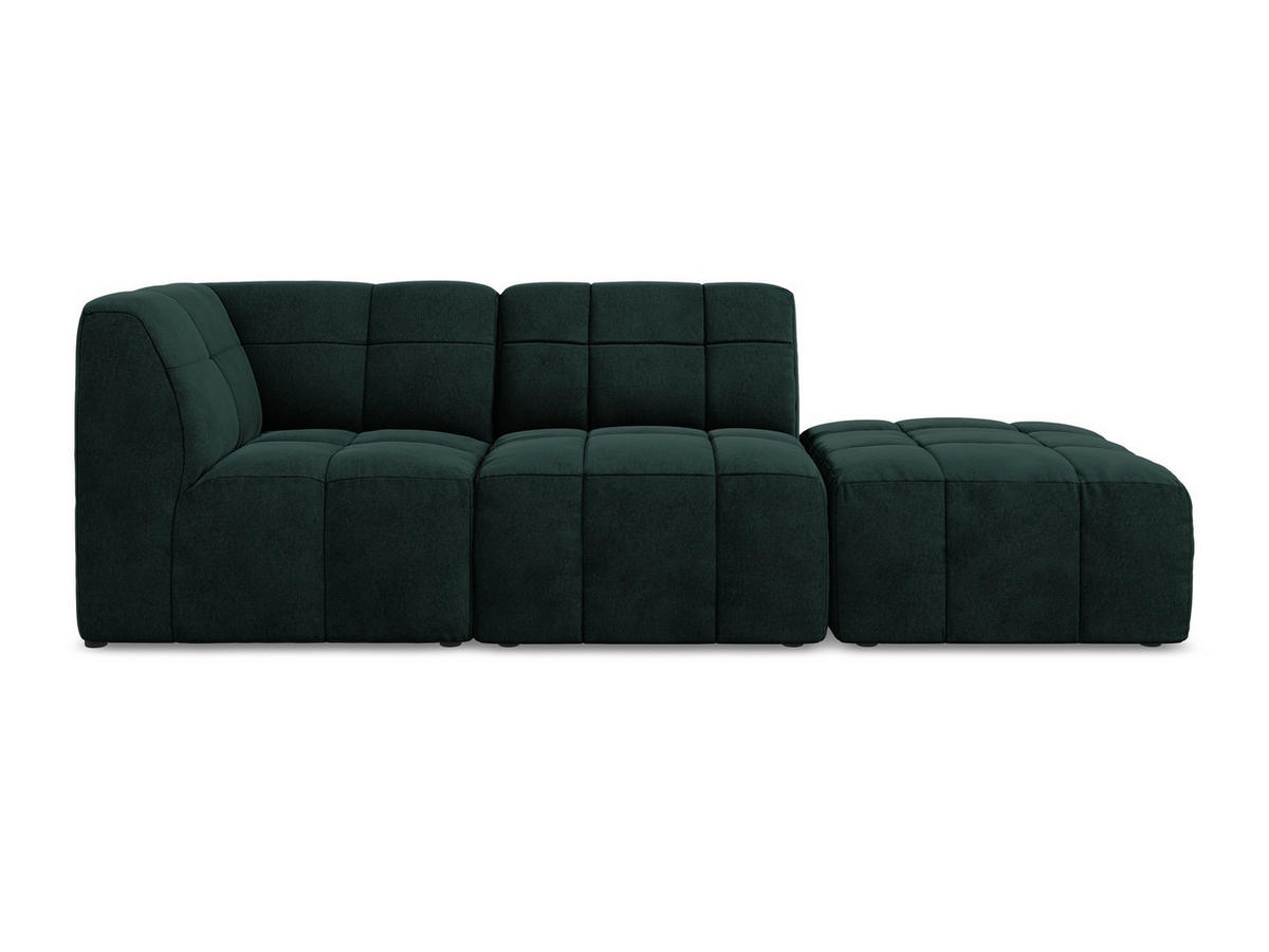 ECKSOFA Rechts Samt Stoff Grün - Salbeigrün/Schwarz, Holzwerkstoff/Kunststoff (240/90cm) - Makamii