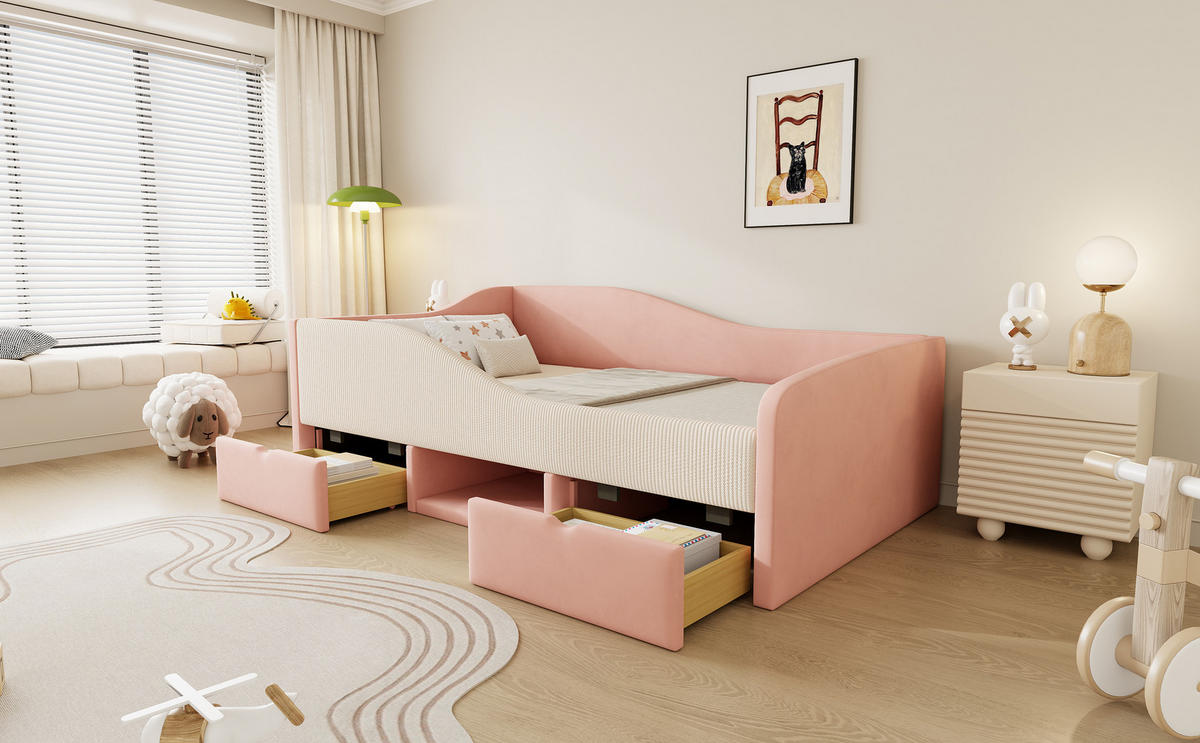 POLSTERBETT 90x190 cm Schubladen Samt rosa - Rosa, Textil (90/190cm) - Fortuna Lai