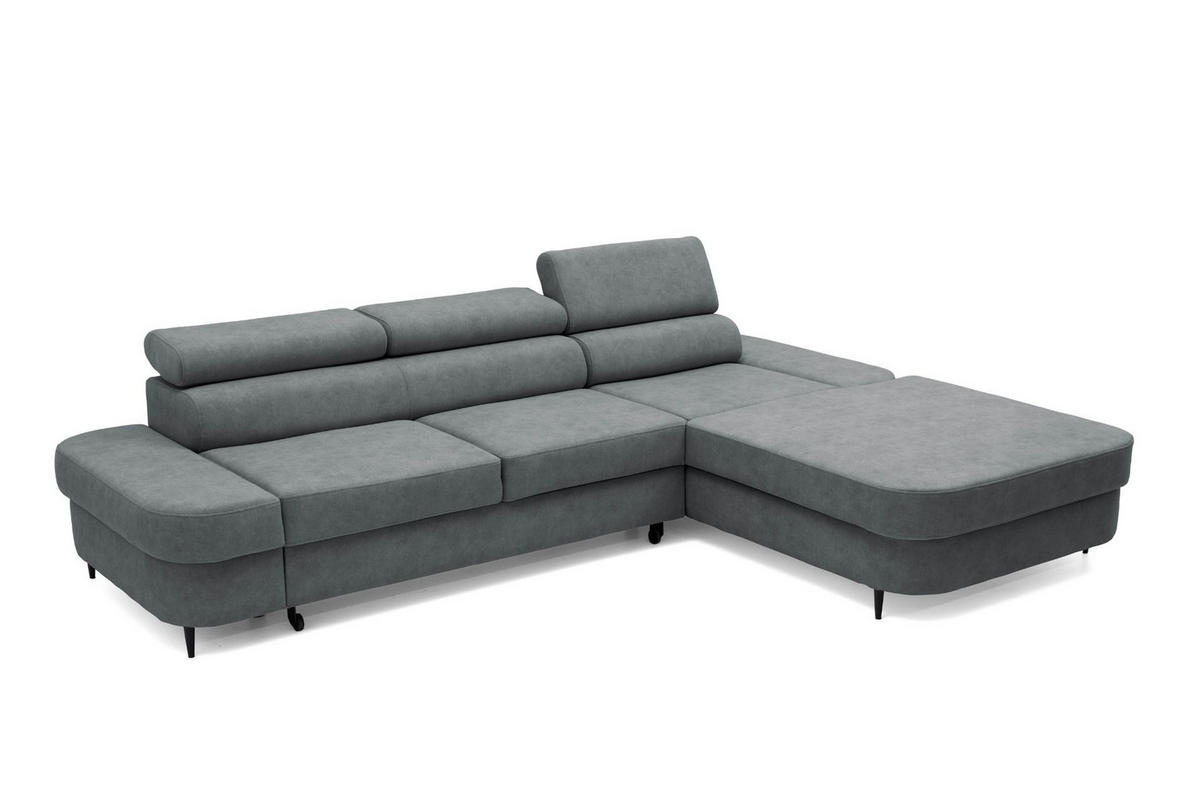 ECKSOFA JAZZ L Rechts mit Schlaffunktion 127x216 Velours Grau - Schwarz/Grau, Holz/Textil (237/285cm) - Muffo