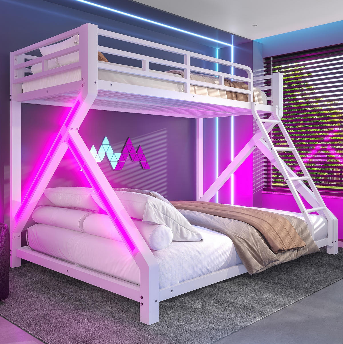 ETAGENBETT 90/200 cm und 140/200 cm Weiß mit LED Metall ohne Matratze - Weiß, Metall (140/200cm) - MIVRAY