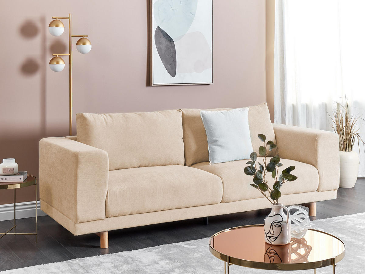 3-SITZER-SOFA Cord Beige Nivala - Beige, Textil (220/76/84cm) - Beliani