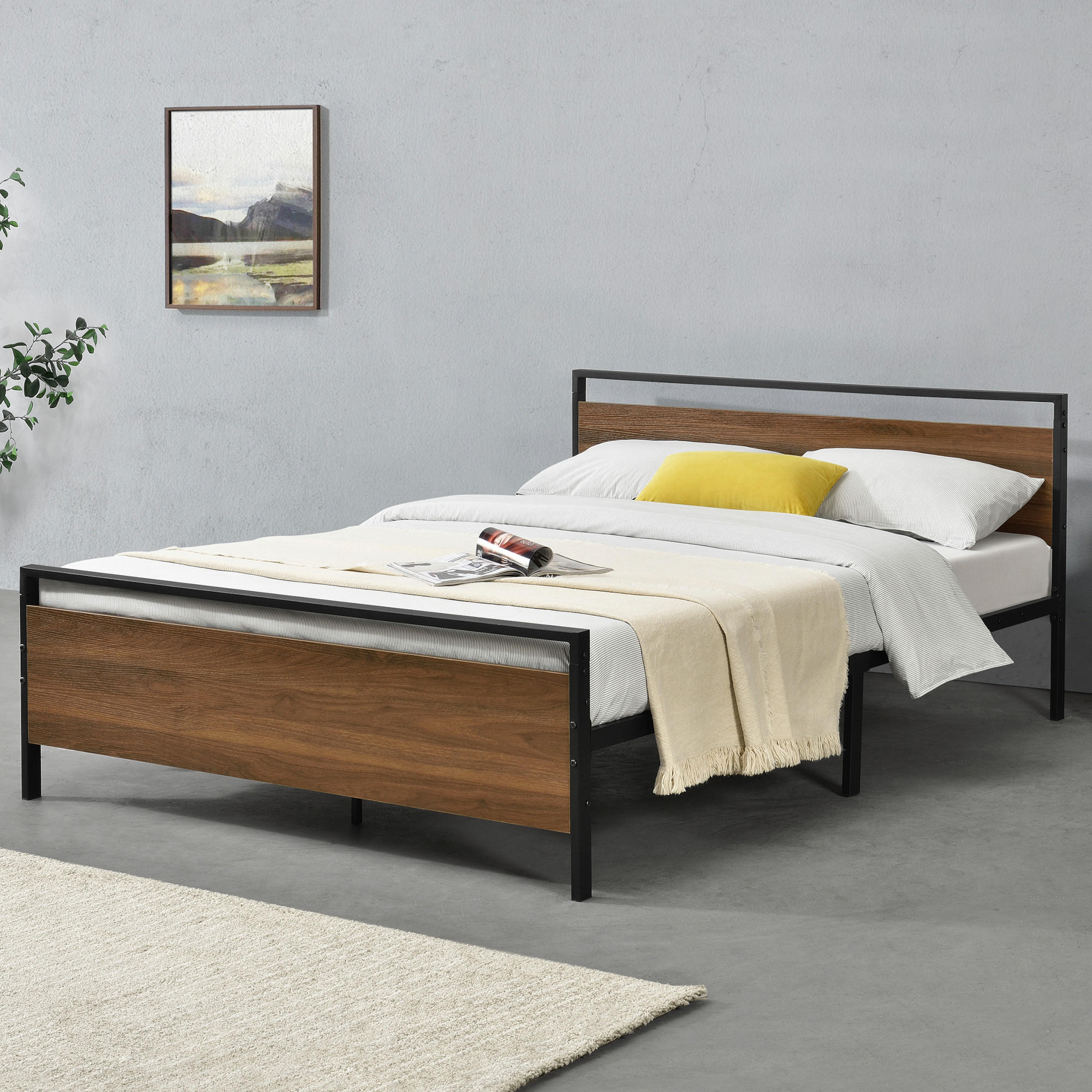 METALLBETT Finse - Walnussfarben/Schwarz, Metall (140/200cm) - [en.casa]