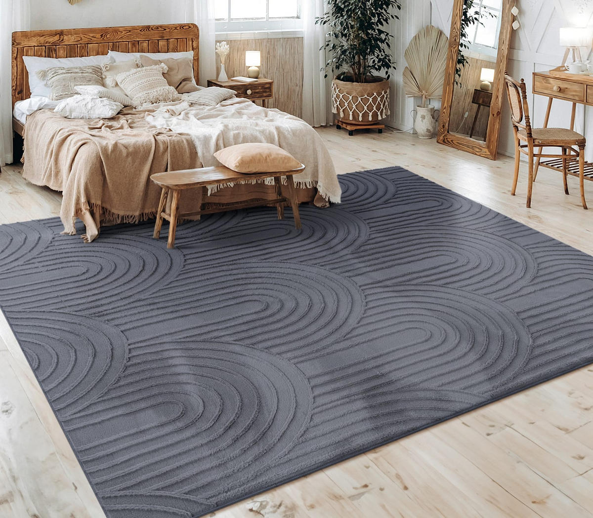 KURZFLORTEPPICH, mit Struktur, aus Polyester, Anthrazit, 80 x 150 cm - Anthrazit, Textil (80/150cm) - KADIMA DESIGN