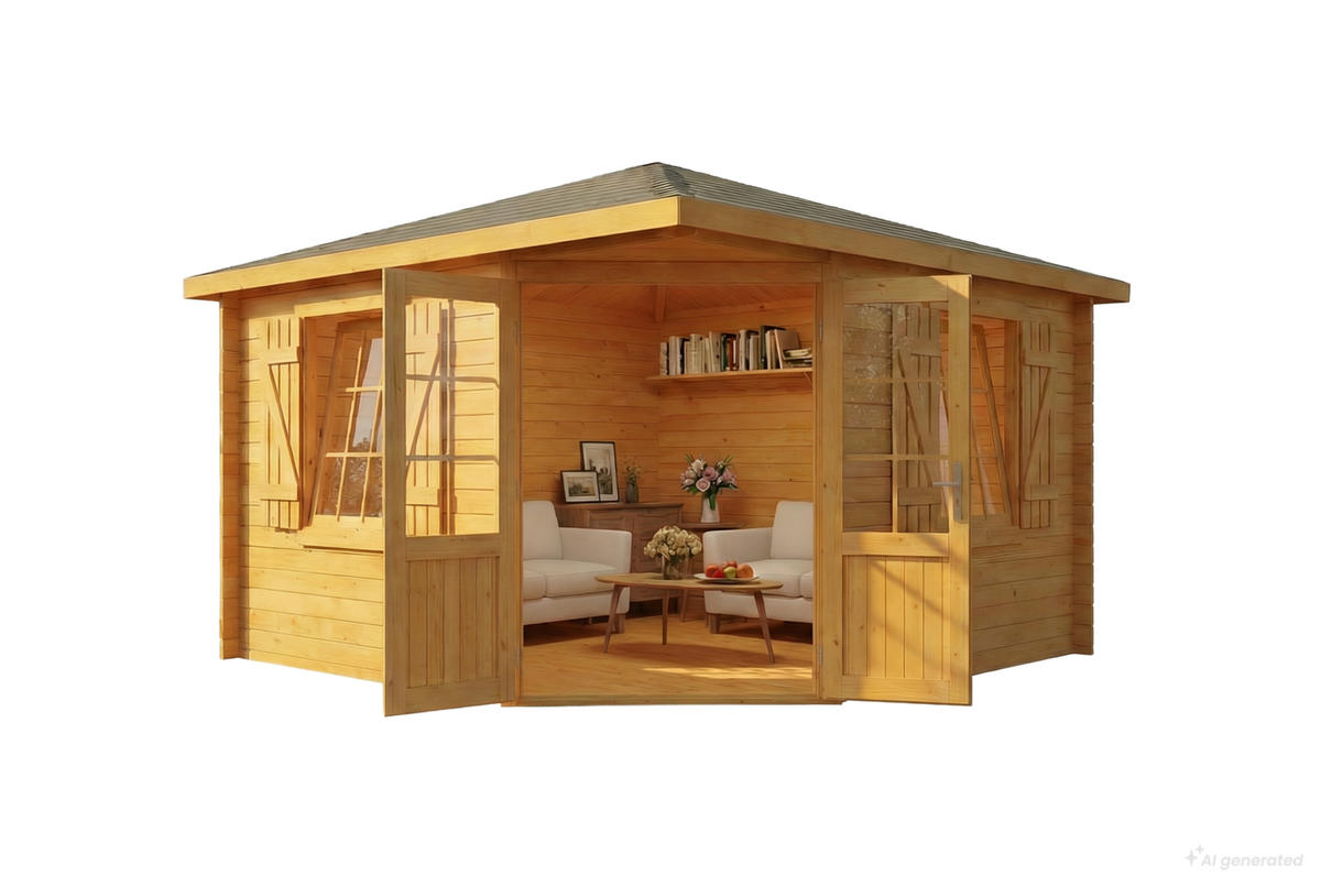 GARTENHAUS Holz Monica Royal - Pinienfarben, Holz (368/275/368cm) - Alpholz