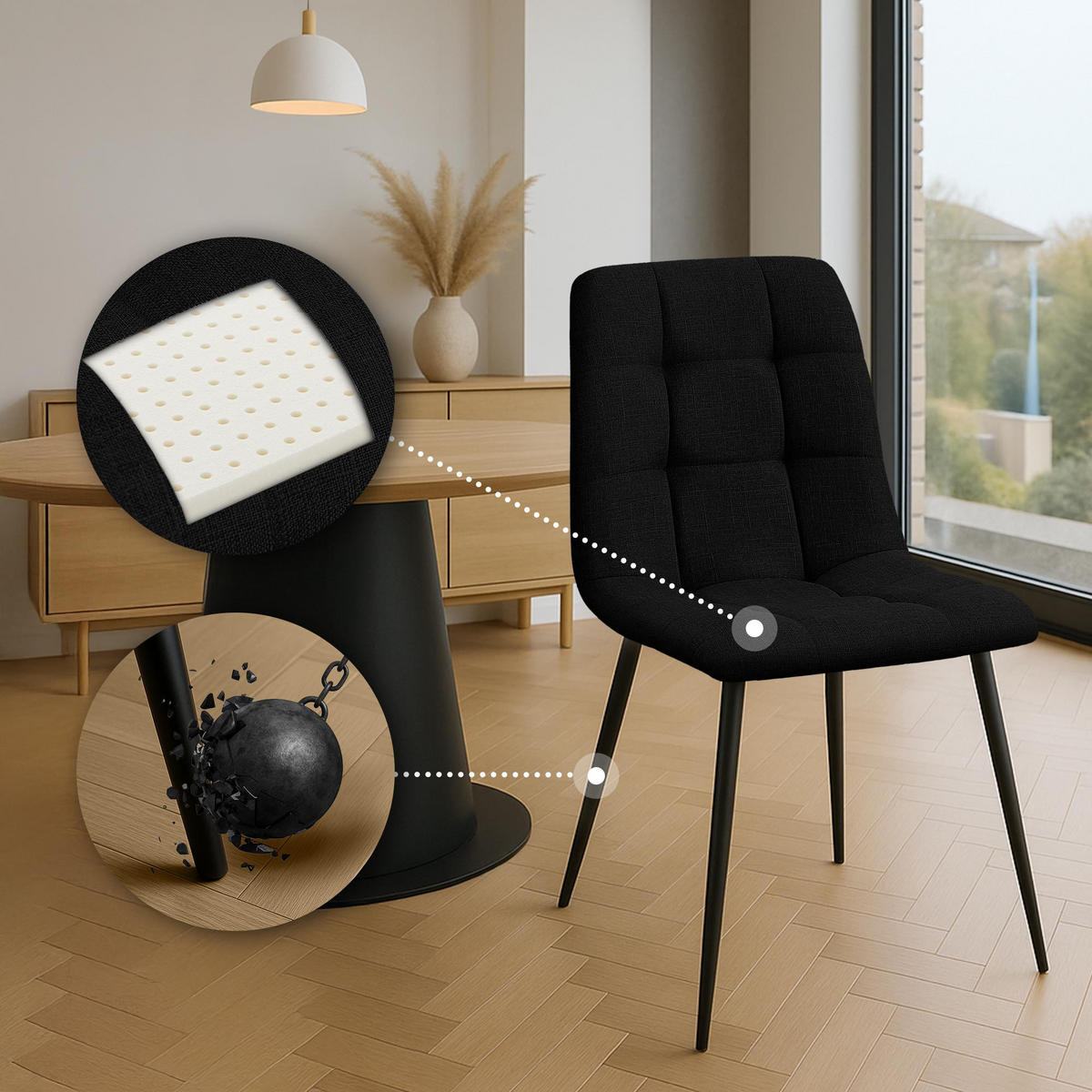 STUHL 2er Set Stoff Schwarz - Schwarz, Textil/Metall (45/84/55cm) - CLP