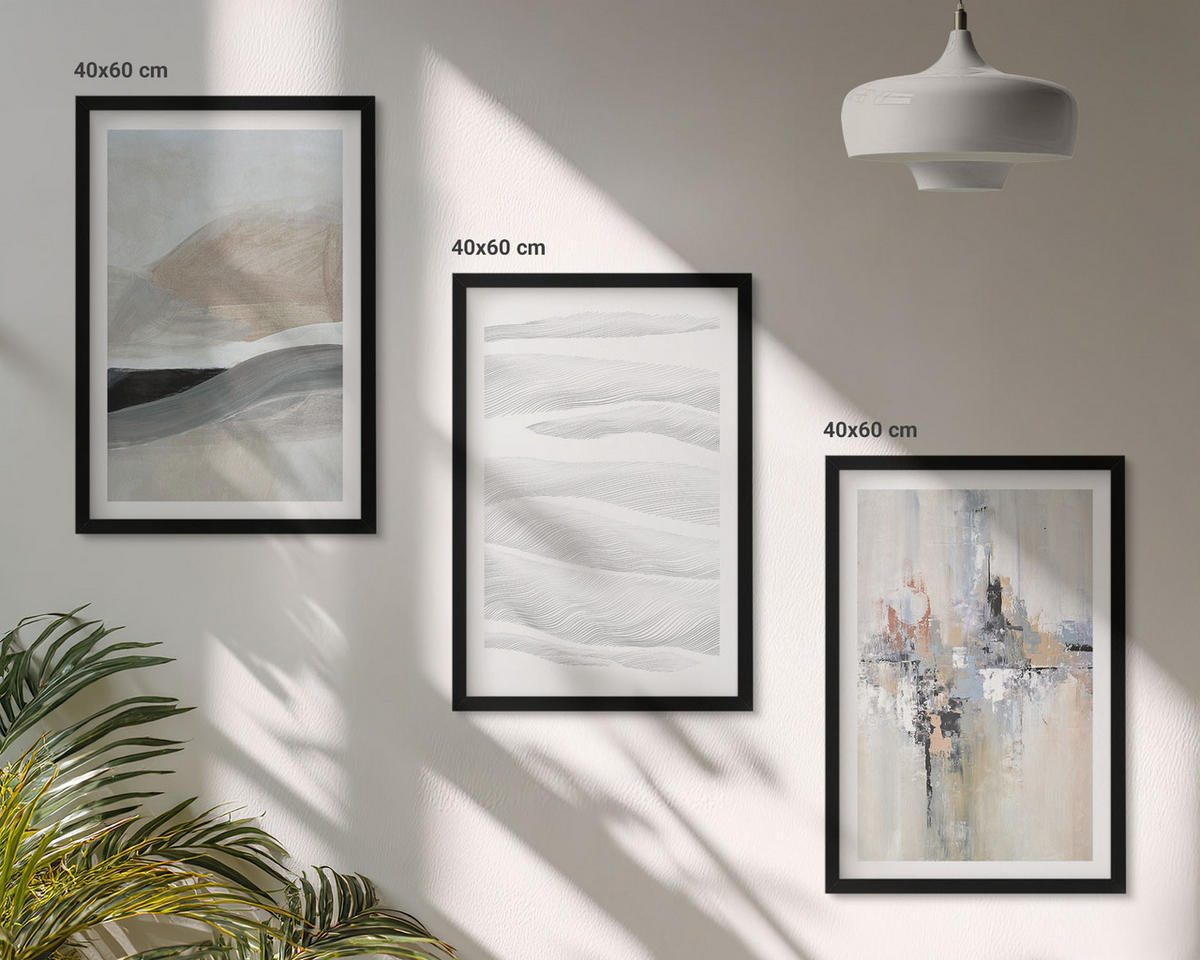 BILDER SET 3er Set - 40x60 cm Schwarzer Rahmen - Abstrakte Erdmuster - Schwarz, Kunststoff (40/60cm) - TULUP