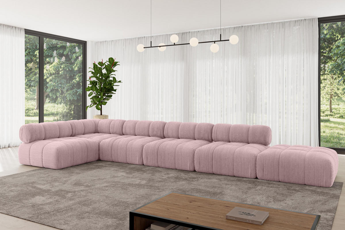 ECKSOFA modulares Sofa Favio-L3 - 475x190x70 cm Rosa Cord - Rosa, Holzwerkstoff/Textil (475/190cm) - ALTDECOR
