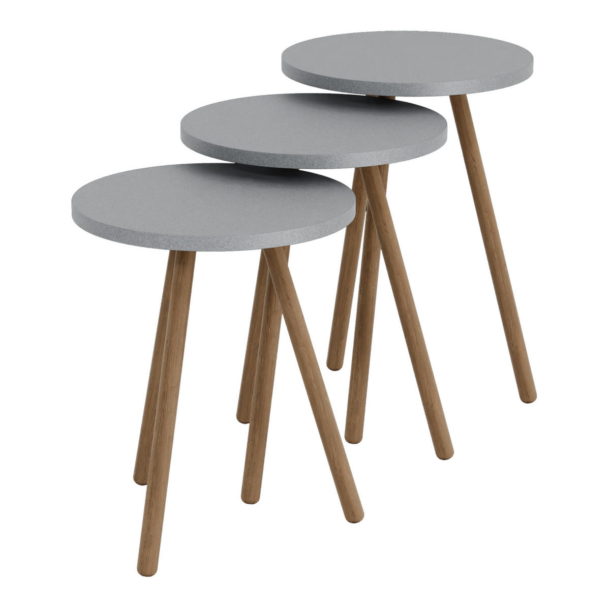 BEISTELLTISCH-SET 3 TLG. Hjørring - Naturfarben/Grau, Holzwerkstoff/Buchenholz (34/34/49cm) - [en.casa]